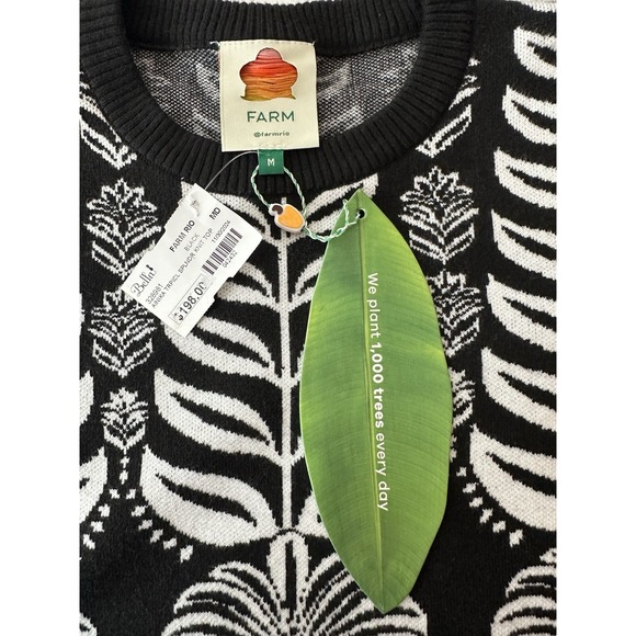 FARM rio Sweater Alnika Tropical Knit‎ Blouse Women's Médium Black Floral Crop - Picture 5 of 12